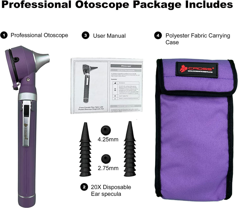 Cross Canada 11-085 Physician Fiber Optic LED Pocket Otoscope Diagnostic Set, Purple