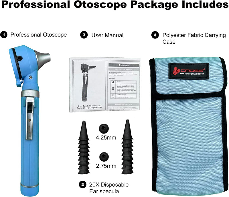 Cross Canada 11-079 Physician Fiber Optic LED Pocket Otoscope Diagnostic Set, Ceil Blue