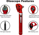 Cross Canada 11-082 Physician Fiber Optic LED Pocket Otoscope Diagnostic Set, Red