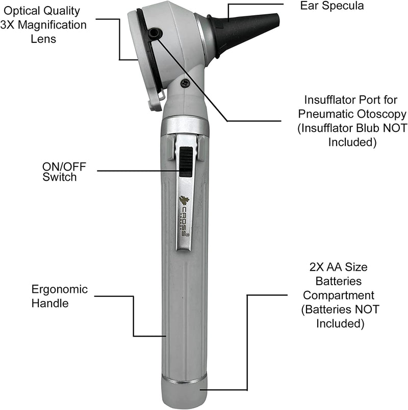 Cross Canada 11-078 Physician Fiber Optic LED Pocket Otoscope Diagnostic Set, Gray