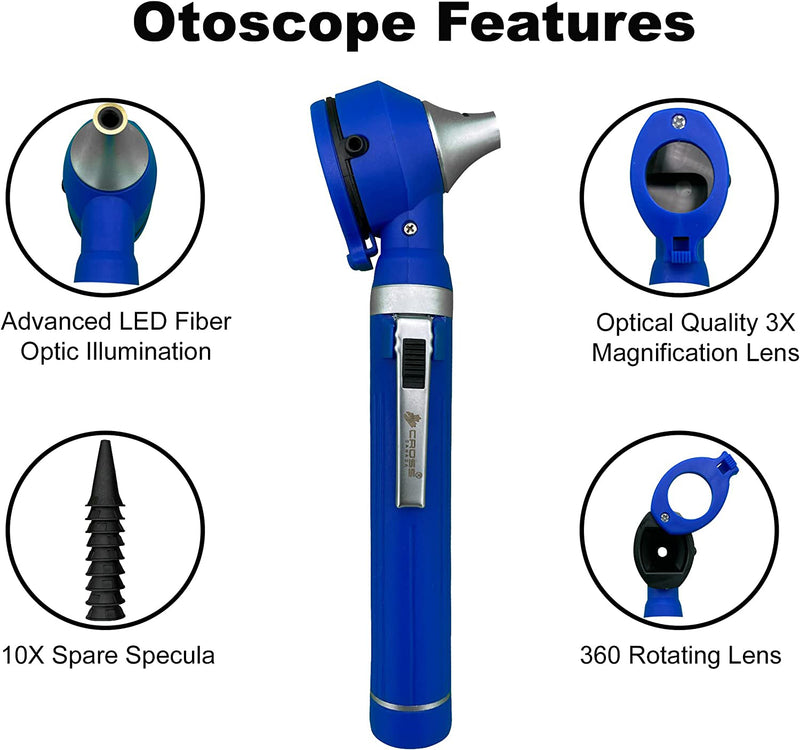 Cross Canada 11-081 Physician Fiber Optic LED Pocket Otoscope Diagnostic Set, Blue