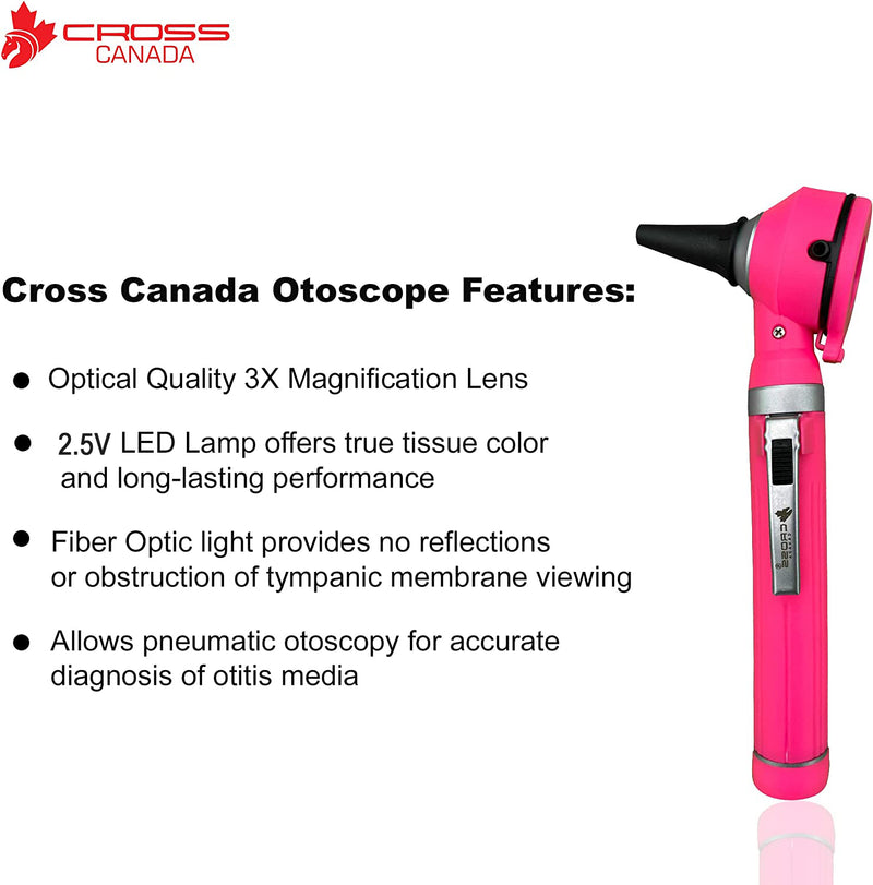 Cross Canada 11-080 Physician Fiber Optic LED Pocket Otoscope Diagnostic Set, Pink