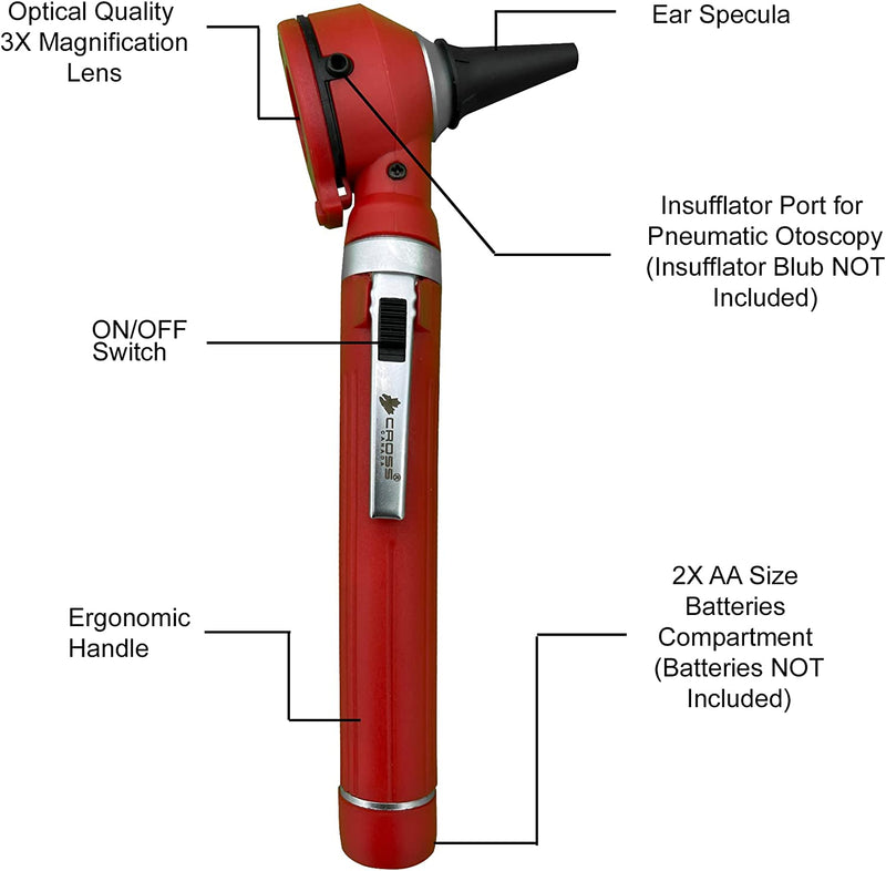 Cross Canada 11-082 Physician Fiber Optic LED Pocket Otoscope Diagnostic Set, Red