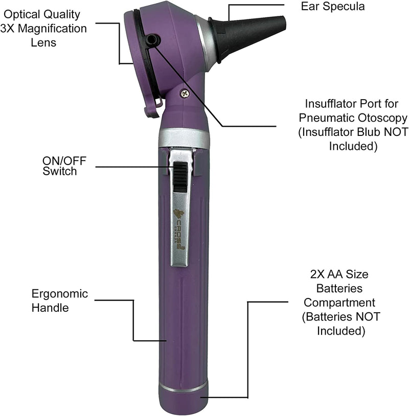 Cross Canada 11-085 Physician Fiber Optic LED Pocket Otoscope Diagnostic Set, Purple