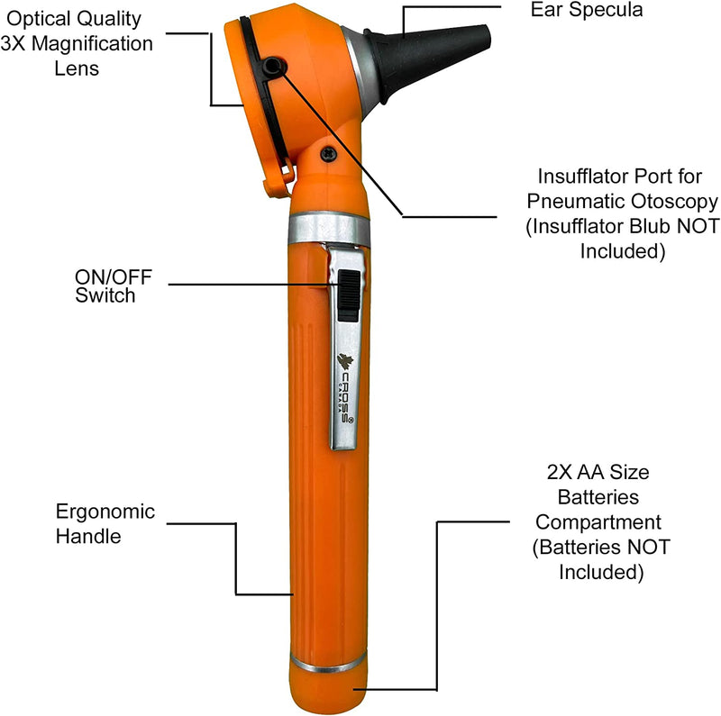 Cross Canada 11-092 Physician Fiber Optic LED Pocket Otoscope Diagnostic Set, Tangerine