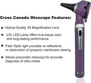 Cross Canada 11-085 Physician Fiber Optic LED Pocket Otoscope Diagnostic Set, Purple