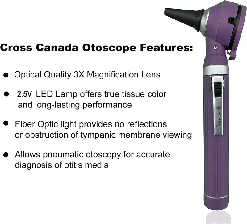 Cross Canada 11-085 Physician Fiber Optic LED Pocket Otoscope Diagnostic Set, Purple