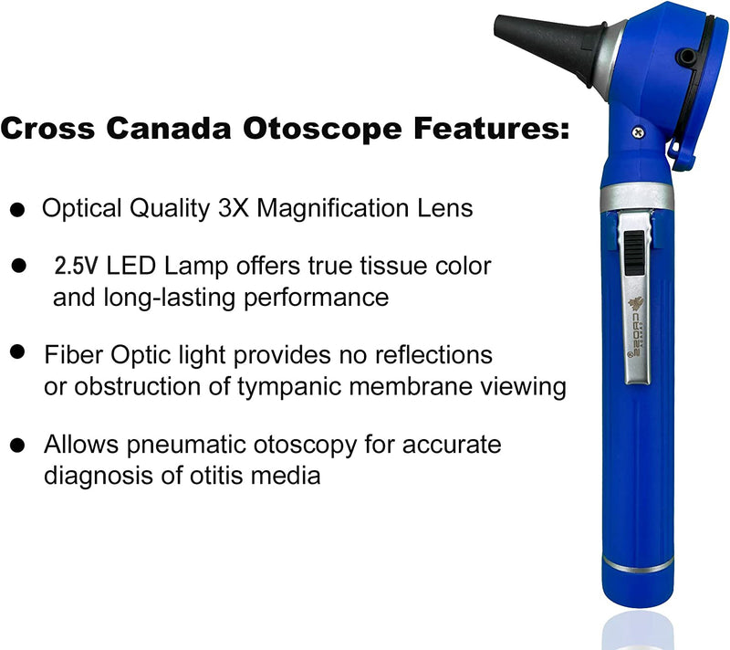 Cross Canada 11-081 Physician Fiber Optic LED Pocket Otoscope Diagnostic Set, Blue
