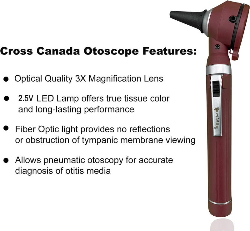 Cross Canada 11-091 Physician Fiber Optic LED Pocket Otoscope Diagnostic Set, Burgundy