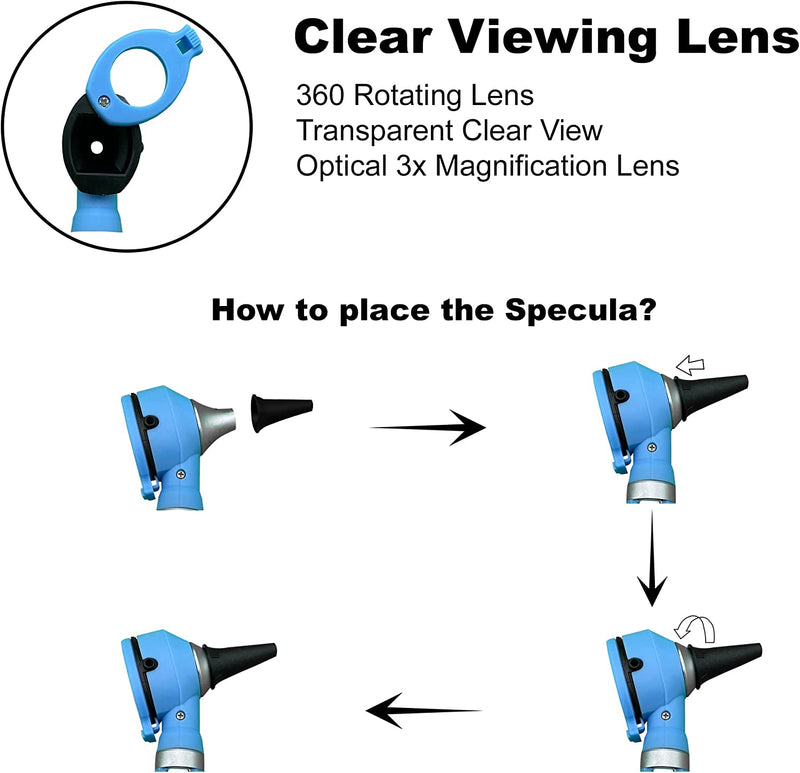 Cross Canada 11-079 Physician Fiber Optic LED Pocket Otoscope Diagnostic Set, Ceil Blue