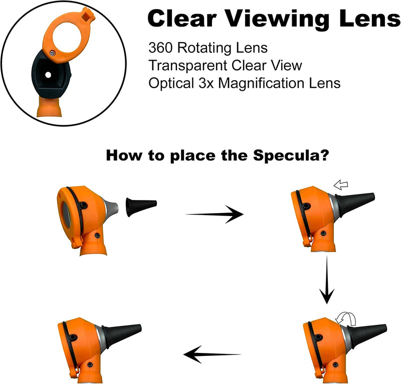Cross Canada 11-092 Physician Fiber Optic LED Pocket Otoscope Diagnostic Set, Tangerine