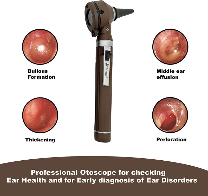 Cross Canada 11-113 Physician Fiber Optic LED Pocket Otoscope Diagnostic Set, Chocolate Brown