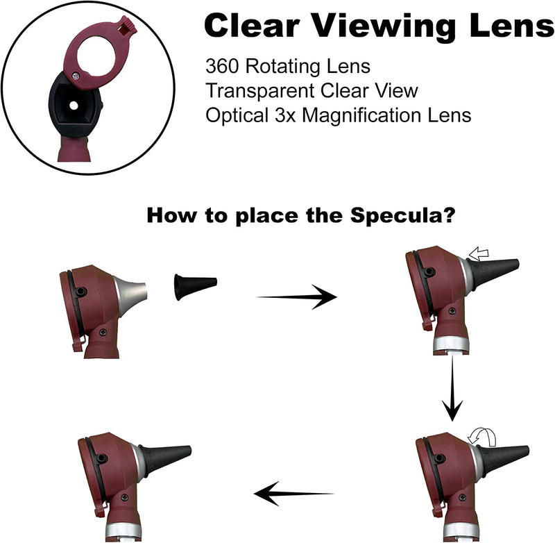 Cross Canada 11-091 Physician Fiber Optic LED Pocket Otoscope Diagnostic Set, Burgundy