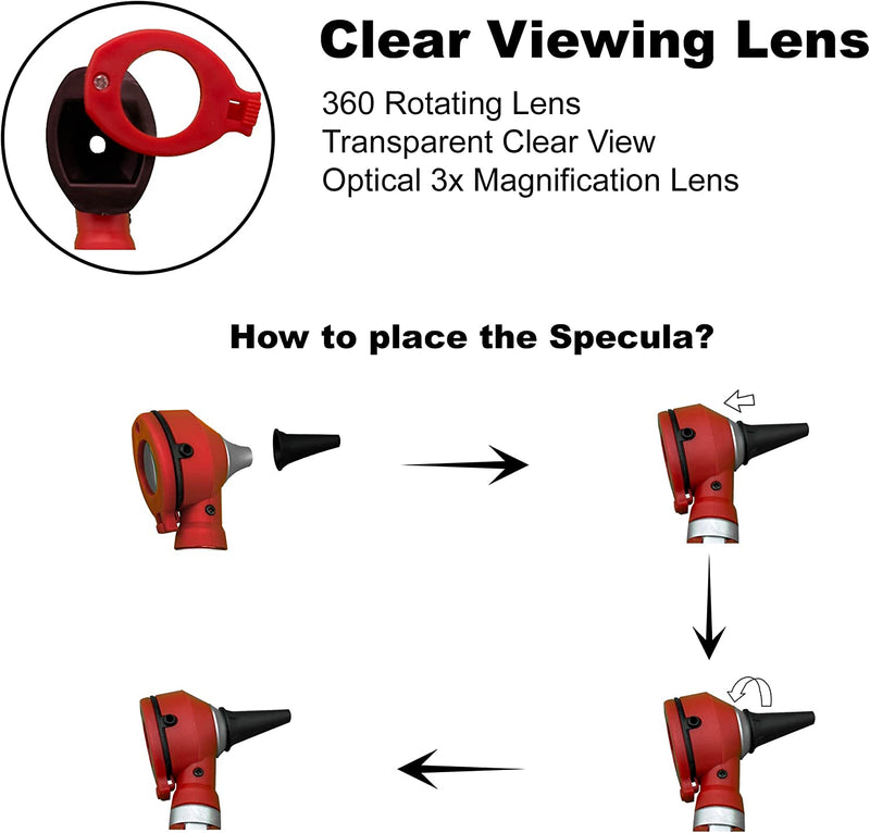 Cross Canada 11-082 Physician Fiber Optic LED Pocket Otoscope Diagnostic Set, Red