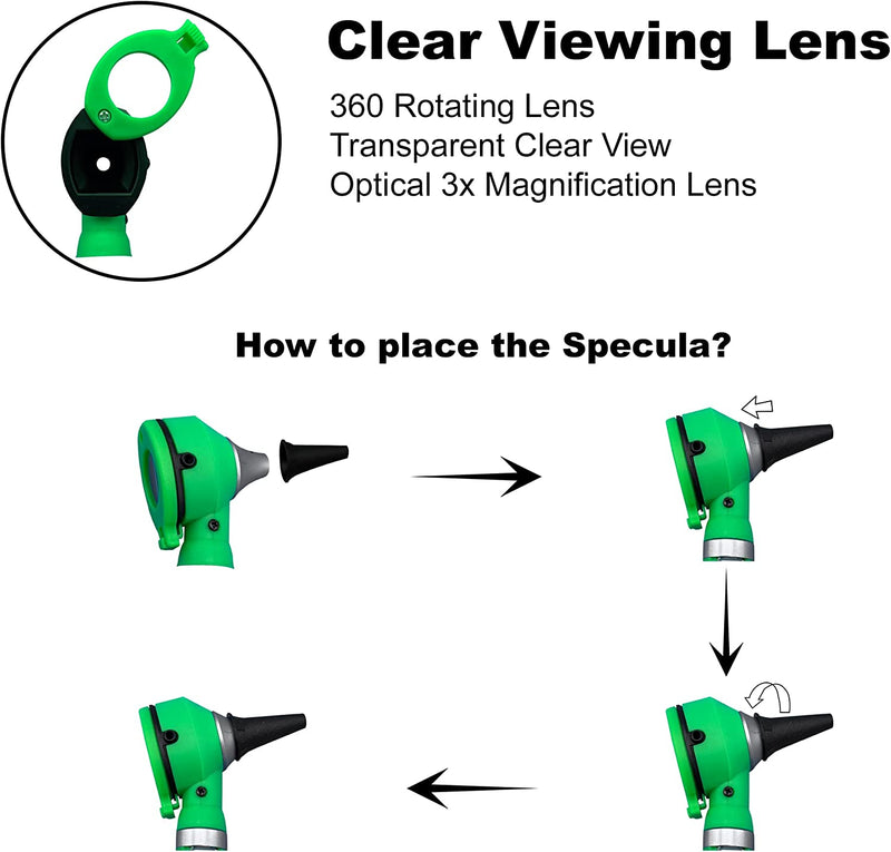 Cross Canada 11-084 Physician Fiber Optic LED Pocket Otoscope Diagnostic Set, Green