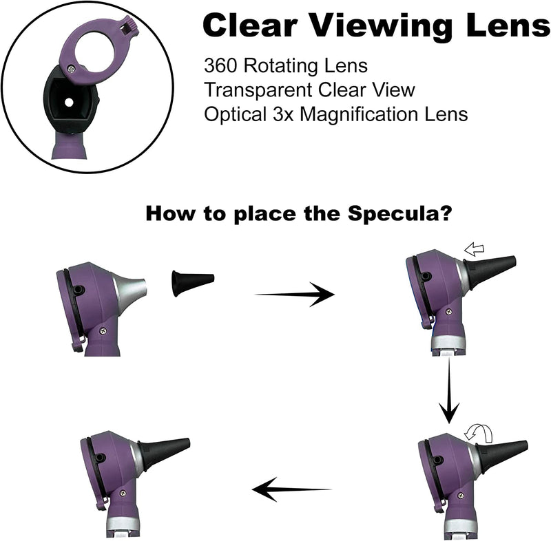 Cross Canada 11-085 Physician Fiber Optic LED Pocket Otoscope Diagnostic Set, Purple