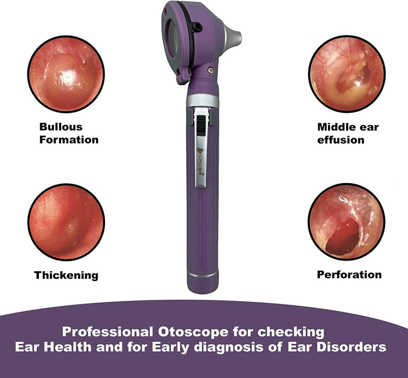 Cross Canada 11-085 Physician Fiber Optic LED Pocket Otoscope Diagnostic Set, Purple