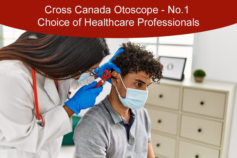 Cross Canada 11-082 Physician Fiber Optic LED Pocket Otoscope Diagnostic Set, Red