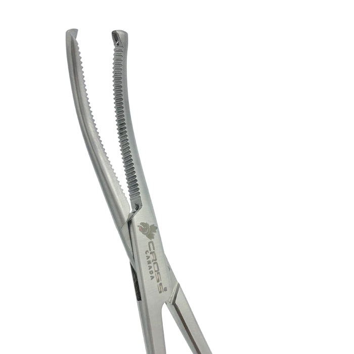 Rochester-Oschner (Kocher) Forceps, 5.5” (14cm), Curved, Serrated, 1x2 Teeth